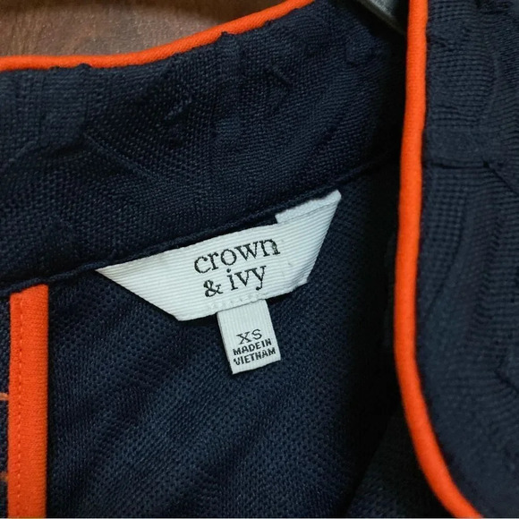 NWT CROWN & IVY Novel Navy In the Groove Dress with Orange Trim Size Extra Small - Picture 4 of 8